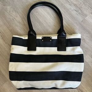 Kate Spade Jubilee Striped Bon Shopper Tote Bag Black & White Canvas